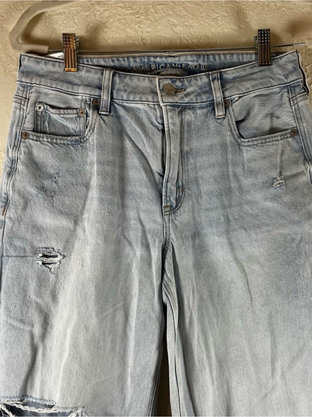 American Eagle Outfitters Light Blue Wide Leg Distressed Jeans - Picture 3 of 8